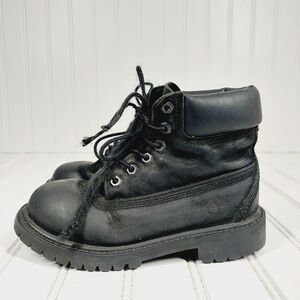 Timberland '6' Classic Black Leather Lace Up Kids Winter Boots A384